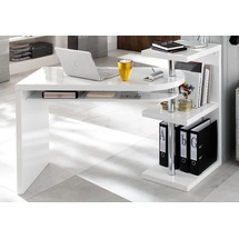 MCA Furniture Eckschreibtisch Schreibtisch weiß Hochglanz und Chrom Arbeitstisch schwenkbar Büromöbel Mattis