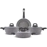 KARACA Gris Bio Granit 7-teiliges, Topfset/Pfannensets, Antihaftbeschichtung, Induktion, Topf Pfannenset mit Glasdeckeln, Kochtopfsets, 3 Topf mit Glasdeckel + 1 Pfannen