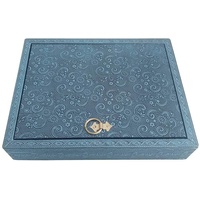 HAB & GUT -BOX041- Schmuckbox mit Spiegel Blue Ornament 25 x 20 x 5 cm