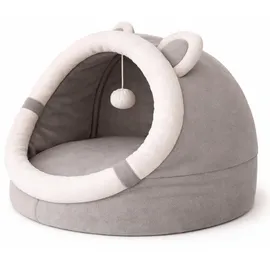 QLS Plüsch Katzenhaus mit Kissen 31x30x28cm - warmes weiches Katzenbett Indoor 11416 - Grau