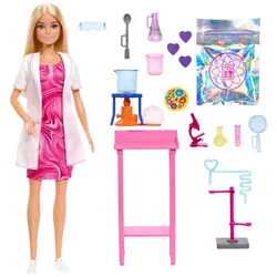 Barbie Wissenschaftlerin-Puppe und Zubehör mit blonder Modepuppe, Labortisch und Farbwechsel-Zubehör