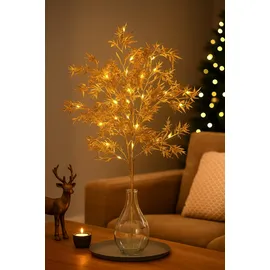 I.GE.A. Kunstzweig LED-Dekozweig Ahorn, I.GE.A., Höhe 95 cm, Batteriebetrieben Zweig mit Timer Warmweiß Herbstliche Kunstblume goldfarben