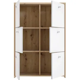 Forte CHEST Kommode mit 6 Türen, Holzwerkstoff, Artisan Eiche / Weiß, 77.1 x 112.5 x 29.6 cm