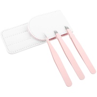 Luxspire Tweezers Set - 3PCS Stainless Steel Tweezers Kit with Carring Pouch for Eyebrows, Eyelashes, Ingrown Hair and Beards Removal, Daily Beauty Tool for Women and Men - Pink