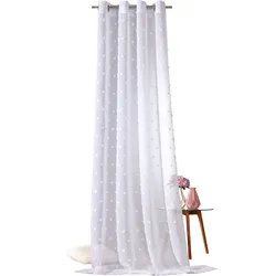 Gardine WECKBRODT "Julina" Gr. 1, weiß, B:135cm H:245cm, Microfaser, Polyester, Gardinen, Leinen-Optik, transparent, mit Pompoms, Gardine, Store
