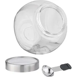 Vorratsglas APS, transparent, B:20cm H:18cm L:20cm Ø:20cm, Glas, Edelstahl, Lebensmittelaufbewahrungsbehälter, mit Löffel mit magnetischem Silikongriff, 3 Liter