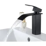 Auralum - Schwarz Messing Waschtischarmatur Wasserfall Wasserhahn Bad Waschbeckenarmatur Badarmatur Einhebelmischer Armatur Bad Mischbatterie für
