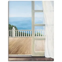 Poster ARTLAND "Veranda mit Meerblick", blau (farbe bild(er): blau), B:60cm H:80cm T:1,8cm, Canvas, Leinwand, Bilder, auf Keilrahmen gespannt