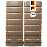 4rain Slim Wandtank-Set 1000 Liter Taupe – 2 x 500 L Wandtank inkl. Verbinder – Platzsparender Wassertank – Frostsichere Regenwassertonne/Wasserfass für Garten – Regentank/Wasserfass