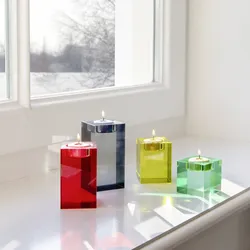 REMEMBER Glasblock-Kerzenhalter "Vela" - 4er Set Kerzenhalter in 6, 8, 10 und 12 cm - Spannende Lichtreflexe ideal für Teelichter