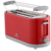 LENTZ 4-Scheiben Toaster 1400 Watt COOL TOUCH Langschlitztoaster mit Brötchenaufsatz Krümelschublade Abbrechen-, Auftau-, Aufwärm-Funktion (rot)