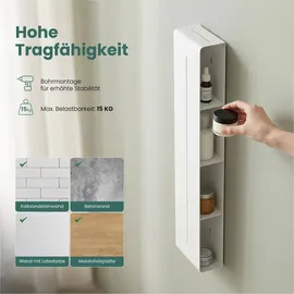 mai & mai Duschregal mit 4 Ablagen, Duschablage schmal, Wandregal Shampoo Halterung für Dusche 20x90x9cm, Badezimmer Organizer Weiß Reglo-16