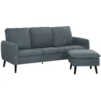 Homcom Ecksofa mit Schlaffunktion Sofa mit Fußhocker, 3 Wurfkissen, Eckcouch L-Form Couch für Wohnzimmer, Sofas & Couches, Wohnlandschaften, Ecksofas