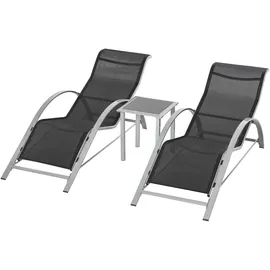 Outsunny Gartenliege Set 3-tlg. Schwarz/Silber
