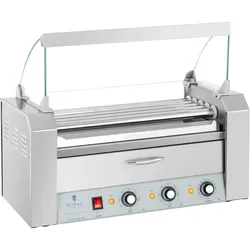Royal Catering Hot Dog Grill - 5 Rollen - Wärmeschublade - Edelstahl RC-RG5DC