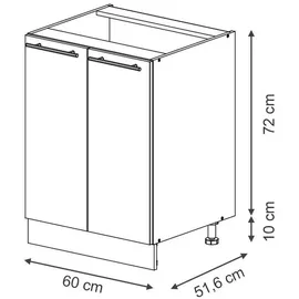Vicco Küchenunterschrank Fame-Line Eiche Grau-Beige gerahmt 60 cm mit Arbeitsplatte Marmor-Weiß