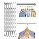 Cexovo Kleiderbügel,6 er-Set Platz Max Platzsparende Kleiderbügel Edelstahl Silber Mehrfach Kleiderbügel Verbindungshaken Multipurpose Hanger Metall Garderobe Organizer für Hosen Jeans Anzug Kleider