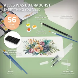 ECD Germany Aquarellfarben Set 48 Farben in tragbarer Box, Vollaquarell Palette