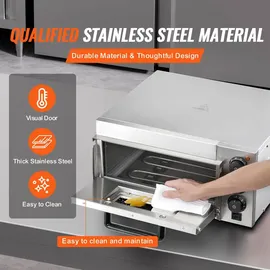 Vevor kommerzieller Pizzaofen Backofen Einzeldeckschicht 356 mm, elektrischer Pizzaofen aus Edelstahl mit drei Drehknöpfen, Mehrzweck-Pizzamaker I...