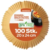 portentum Backpapier für Heißluftfritteuse 100 Stück, Einweg und ungebleicht. Geeignet für 5 bis 8 Liter. Lebensmittelechtes Backpapier, BPA-frei, FDA- und LFGB-zertifiziert