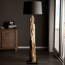 Licht-Erlebnisse Stehlampe 175 cm E27 Schwarz Natur Holz Modern Stehleuchte Wohnzimmer