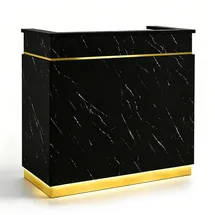 Barberpub Empfangstheke mit 3 Schubladen & 1 Schrank, Empfangstisch mit Beleuchtung, Abschließbar, Rezeptionstheke Kassentheke,R9759 (schwarz-gold)