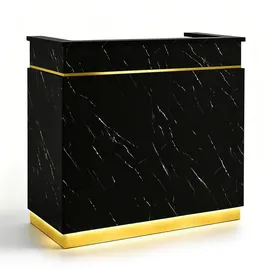 Barberpub Empfangstheke mit 3 Schubladen & 1 Schrank, Empfangstisch mit Beleuchtung, Abschließbar, Rezeptionstheke Kassentheke,R9759 (schwarz-gold)