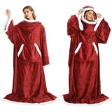 Catalonia Classy Ganzkörperdecke mit Kapuze und Ärmeln, Gemütliche Geschenke, TV Decke Kuscheldecke, Warme Snuggle Decken, 183x140cm, Wein