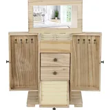 HOMCOM Schmuckkästchen Holz Schmuckschatulle mit 4 Ebenen Schmuckkasten mit Spiegel, Schubladen und seitlichen Klapptüren, Schmuckbox für Ringe, Ohrringe Braun   Aosom