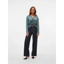 Vero Moda Schlupfhose VERO MODA "VMBERLIN ZAMIRA MW WIDE PANT NOOS", Damen, Gr. XS (34), Länge 30, blau (blau graphite), Milano Rib, Obermaterial: 95% Polyester, 5% Elasthan, unifarben, loose fit normal, Hosen Schlupfhose, mit Stretch