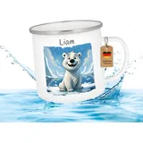 Druckerino Emaille Tasse für Kinder mit Namen personalisiert Geschenk personalisiert Namenstasse Tiere Geschenk mit Name Kinder Kindertasse mit Namen für den Kindergarten 300 ml (Eisbär)