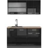 Vicco Küchenzeile R-Line 140 cm Schwarz Hochglanz