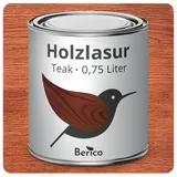 Berico Holzlasur - Teak - 0,75 Liter Lasur - Dunkel - Wetterfeste Holzschutzlasur für Innen und Außen - Holzschutz, Wetterschutz und UV-Schutz