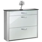 Moderano Schuhschrank, Silber, Alu, Weiß Hochglanz, Metall, 2 Fächer, 1 Schubladen, 117x97x35 cm, Typenauswahl, Beimöbel erhältlich, Garderobe, Schuhaufbewahrung, Schuhschränke