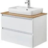 Saphir Waschtisch »Quickset 360 Waschplatz mit Keramik-Aufsatzbecken, wandhängend« Waschtischplatte, 78 cm breit, Weiß Glanz, 2 Schubladen weiß