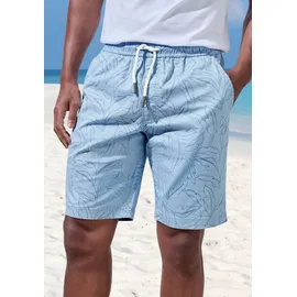 John Devin Shorts JOHN DEVIN "- Sommer Bermuda mit Blätter-Print", Herren, Gr. M, N-Gr, blau (blau bedruckt), Web, Obermaterial: 97% Baumwolle, 3% Elasthan, bedruckt, regular fit kurz, Hosen Shorts, kurze Schlupfhose aus elastischer, gewebter Baumwollqualität