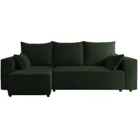 4ALL HOME Ecksofa mit Schlaffunktion Tobi 246x145 cm - Couch - Sofa mit Bettkasten - Eckcouch - L-Form - Schlaffsofa - Schlafsofa mit Bettkasten - Universal (Cord Poso 14 Flaschengrün)
