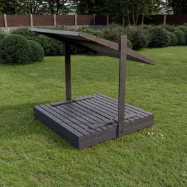 QLS Sandkasten 150 cm mit Sitzbank und grauem Dach