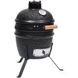 vidaXL Kamado Grill Smoker 2-in-1 Holzkohlegrill Kugelgrill Standgrill Gartengrill Keramikgrill Räucherofen Barbecue BBQ Keramik 56cm Schwarz