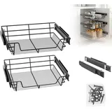 XMTECH 2er Set Küchen Regal Teleskopschublade Küchenschublade Schlafzimmerschublade Schrankauszug Ausziehbare Ablage Geeignet für 60cm Schränke(Tatsächliche Breite 57cm), Schwarz