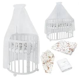 Waldin Babybett OWAL Kinderbett 7in1 mit Matratze, mitwachsendes Kinder-Bett