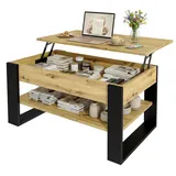 TREND WERK Couchtisch Lift-Couchtisch höhenverstellbar Sofatisch 92×54 cm mit Stauraum, verstecktem Fach Wohnzimmertisch Holz modern braun|schwarz