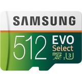 Samsung EVO Select microSD-Karte, 512 GB, 100 MB/s und 90 MB/s, Speicherkarte für Full HD & 4K UHD, Inkl. SD-Adapter für Smartphone, Tablet, Action-Kamera, Drohne und Notebook