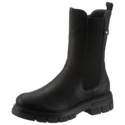Chelseaboots RIEKER, Damen, Gr. 36, schwarz, Lederimitat, klassisch, Schuhe, Stiefelette, Blockabsatz, Boots mit breitem Stretcheinsatz