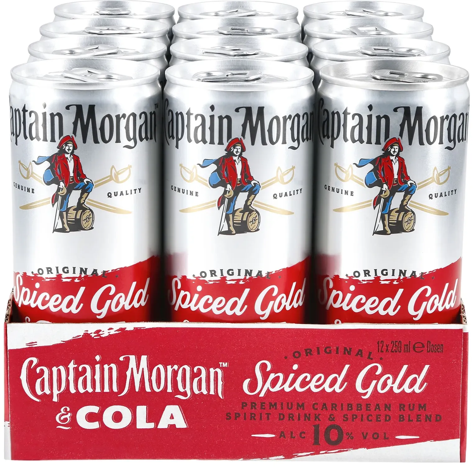 Captain Morgan Spiced Gold & Cola 10,0 % vol 0,25 Liter Dose, 12er Pack