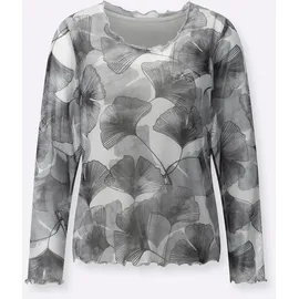 CREATION L Mesh-Shirt in hellgrau-bedruckt | Gr.: 36