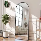 Standspiegel mit Aluminiumrahmen, 162 x 53 cm dekorative Wandspiegel mit gewölbtem Top, Boden großer Spiegel Standspiegel, groß Ganzkörperspiegel, Spiegel für das Badezimmer mit Ständer, Schwarz
