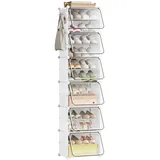 eSituro Schuhboxen, 12er Set, Schuhorganizer Schuhkarton stapelbar, Schuhregal Kunststoff, mit Haken, Tür, Schuhaufbewahrung platzsparend, Weiß