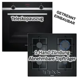 Siemens Herdset SIEMENS Backofen Teleskopauszug + Gas-Kochfeld 1-Handzündung autark 60cm
