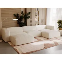 GrainGold Ecksofa U-Form Landi - Moderne Cord Ecksofa, Wohnzimmer Sofa - Eckcouch Beige (Lincoln 03) - Beige